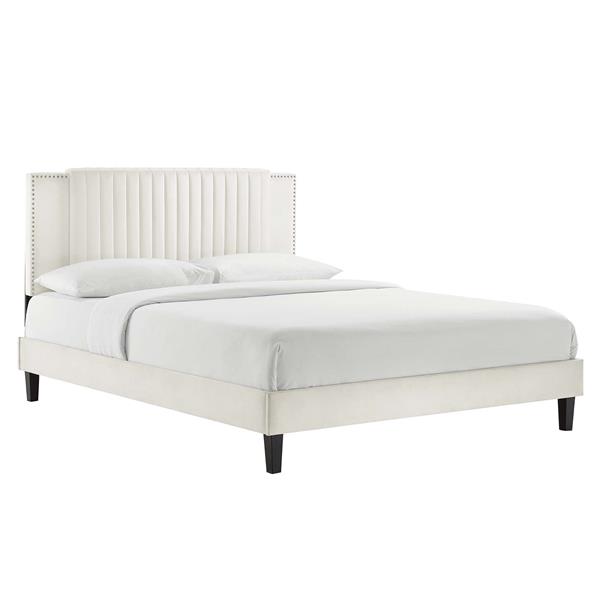 Zahra Channel Tufted Performance Velvet King Platform Bed - White - Style A 