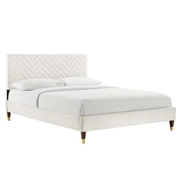 Leah Chevron Tufted Performance Velvet King Platform Bed - White - Style A 