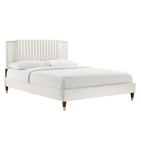 Zahra Channel Tufted Performance Velvet King Platform Bed - White - Style B 