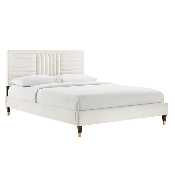 Sofia Channel Tufted Performance Velvet King Platform Bed - White - Style B 