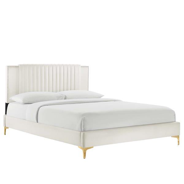 Zahra Channel Tufted Performance Velvet King Platform Bed - White - Style C 