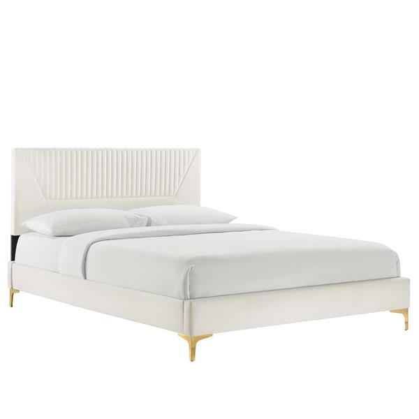 Yasmine Channel Tufted Performance Velvet King Platform Bed - White - Style C 