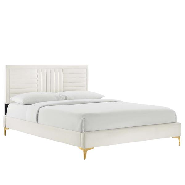 Sofia Channel Tufted Performance Velvet King Platform Bed - White - Style C 