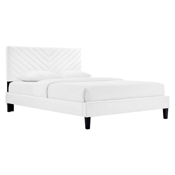 Roxanne Performance Velvet King Platform Bed - White 