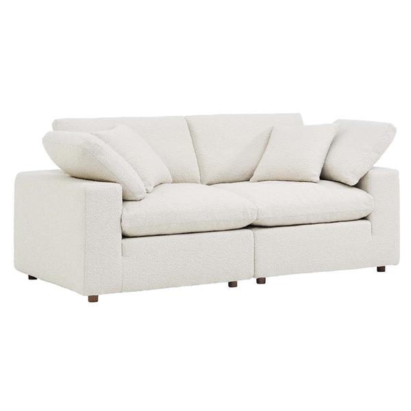 Commix Down Filled Overstuffed Boucle Fabric Loveseat - Ivory 