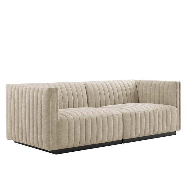 Conjure Channel Tufted Upholstered Fabric Loveseat - Black Beige 