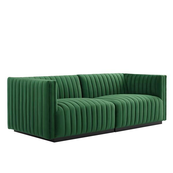 Conjure Channel Tufted Performance Velvet Loveseat - Black Emerald 