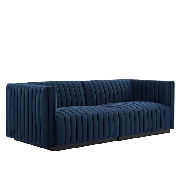 Conjure Channel Tufted Performance Velvet Loveseat - Black Midnight Blue 