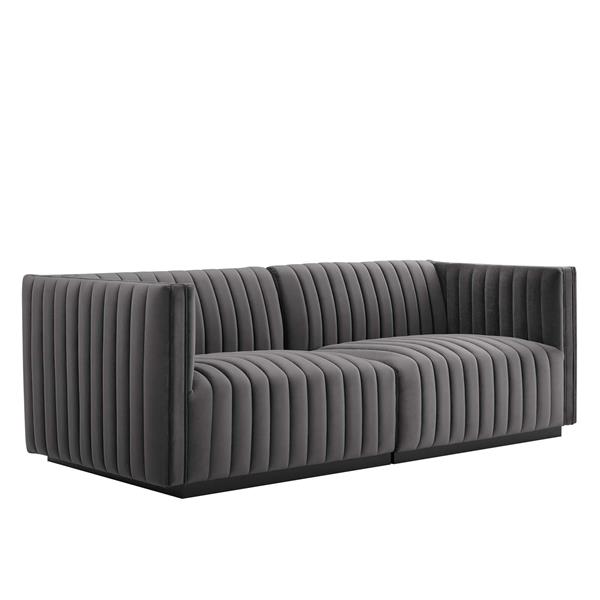 Conjure Channel Tufted Performance Velvet Loveseat - Black Gray 