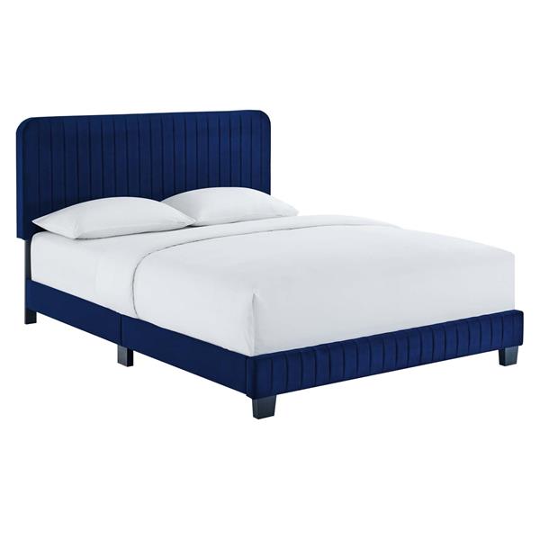 Celine Channel Tufted Performance Velvet King Platform Bed - Navy 