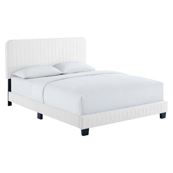 Celine Channel Tufted Performance Velvet King Platform Bed - White 