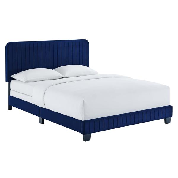 Celine Channel Tufted Performance Velvet King Bed - Navy 