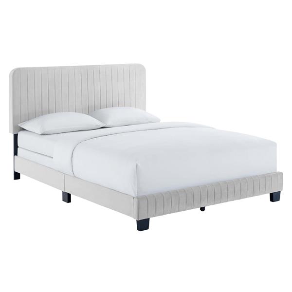 Celine Channel Tufted Performance Velvet King Bed - Light Gray 