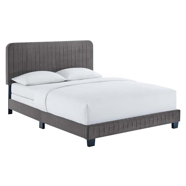 Celine Channel Tufted Performance Velvet King Bed - Gray 