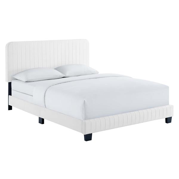 Celine Channel Tufted Performance Velvet King Bed - White 