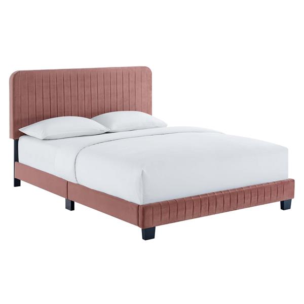 Celine Channel Tufted Performance Velvet King Platform Bed - Dusty Rose 