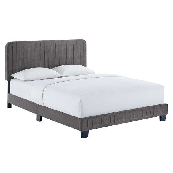 Celine Channel Tufted Performance Velvet King Platform Bed - Gray 