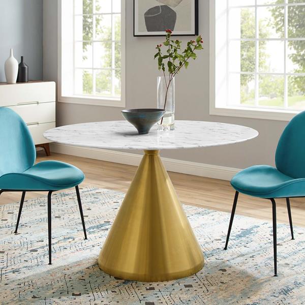 Tupelo 47" Artificial Marble Dining Table - Gold White - MOD11565