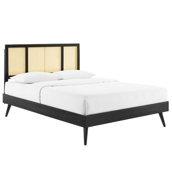 Kelsea Cane and Wood King Platform Bed With Splayed Legs - Black 