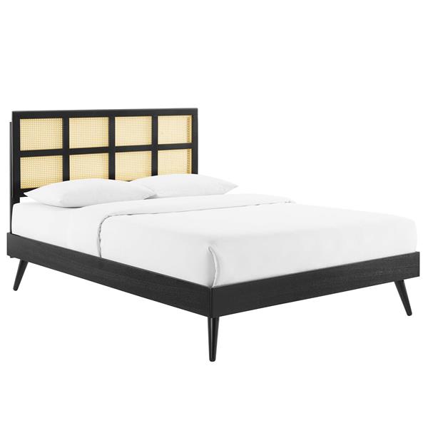 Sidney Cane and Wood King Platform Bed With Splayed Legs - Black 