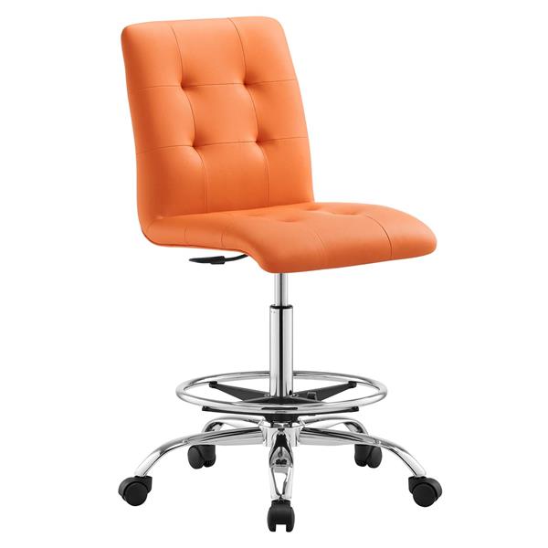 Prim Armless Vegan Leather Drafting Chair - Silver Orange 