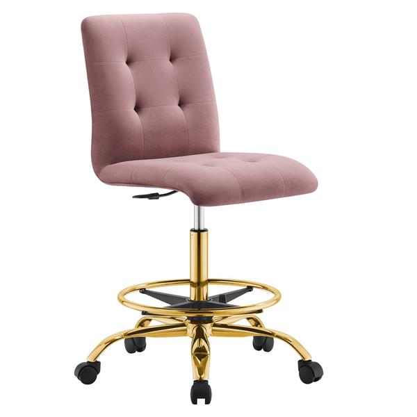 Prim Armless Performance Velvet Drafting Chair - Gold Dusty Rose 