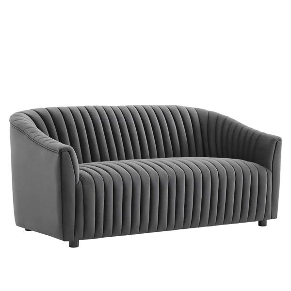 Announce Performance Velvet Channel Tufted Loveseat - Charcoal 