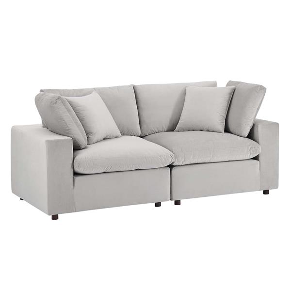 Commix Down Filled Overstuffed Performance Velvet Loveseat - Light Gray 