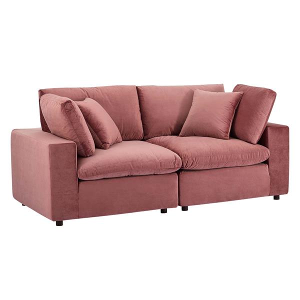 Commix Down Filled Overstuffed Performance Velvet Loveseat - Dusty Rose 