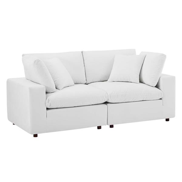 Commix Down Filled Overstuffed Performance Velvet Loveseat - White 