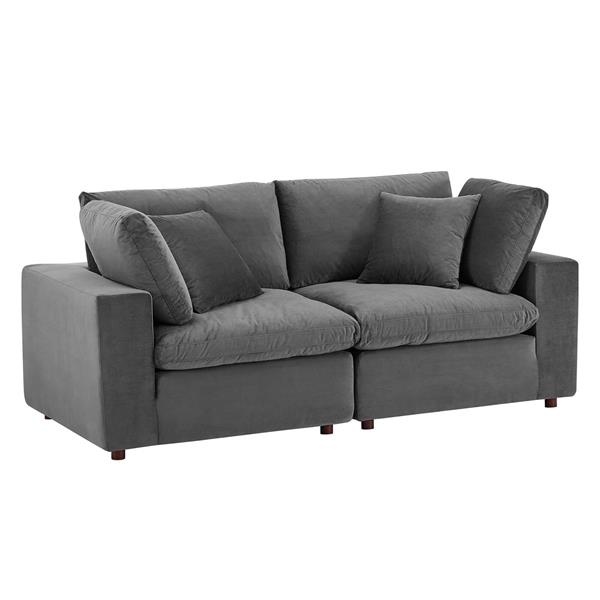 Commix Down Filled Overstuffed Performance Velvet Loveseat - Gray 