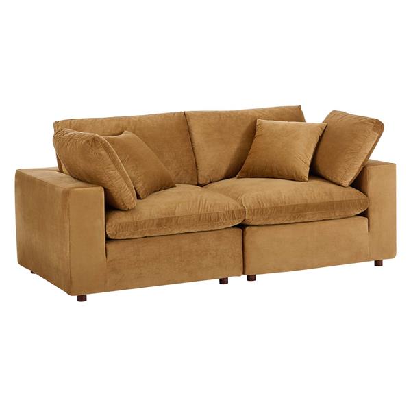 Commix Down Filled Overstuffed Performance Velvet Loveseat - Cognac 