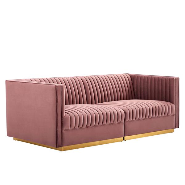 Sanguine Channel Tufted Performance Velvet Modular Sectional Sofa Loveseat - Dusty Rose 