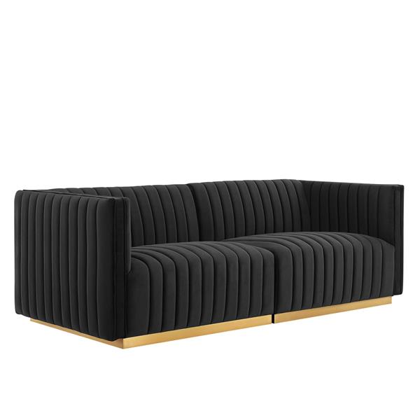 Conjure Channel Tufted Performance Velvet Loveseat - Gold Black 