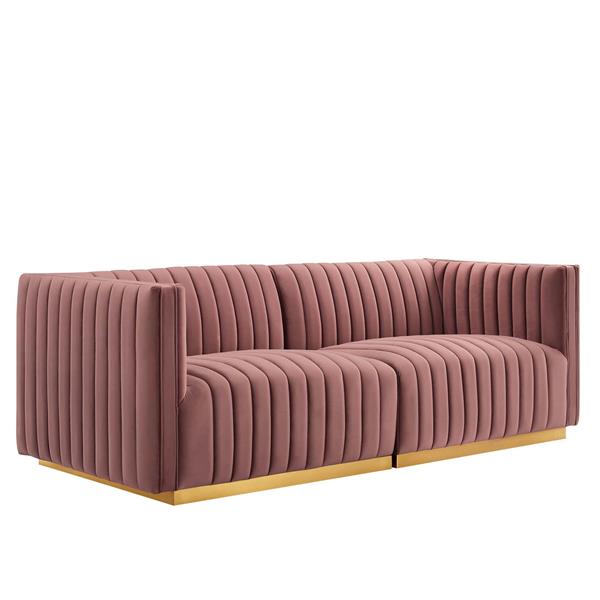 Conjure Channel Tufted Performance Velvet Loveseat - Gold Dusty Rose 