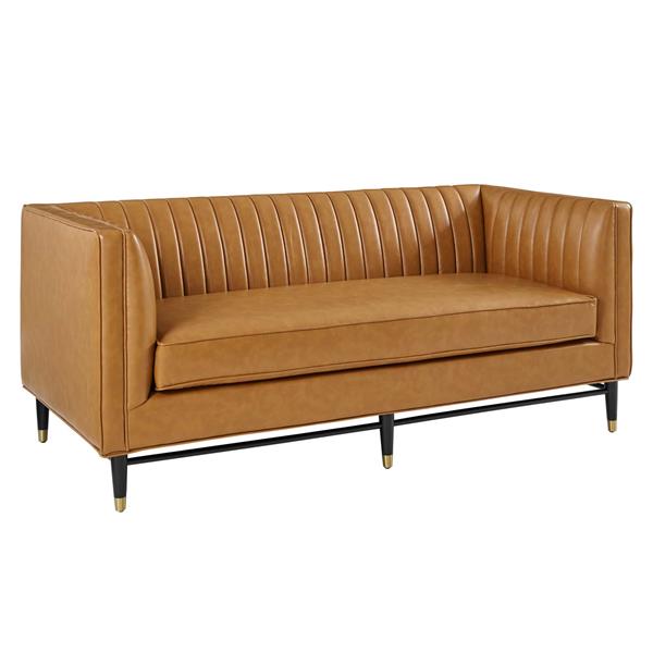 Devote Channel Tufted Vegan Leather Loveseat - Tan 