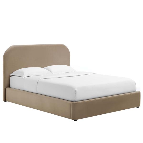 Keynote Performance Velvet Curved King Platform Bed - Taupe 