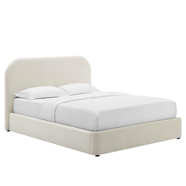 Keynote Performance Velvet Curved King Platform Bed - Alabaster 