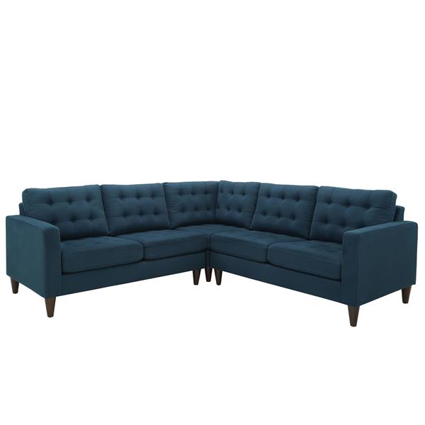 Empress 3 Piece Upholstered Fabric Sectional Sofa Set - Azure 