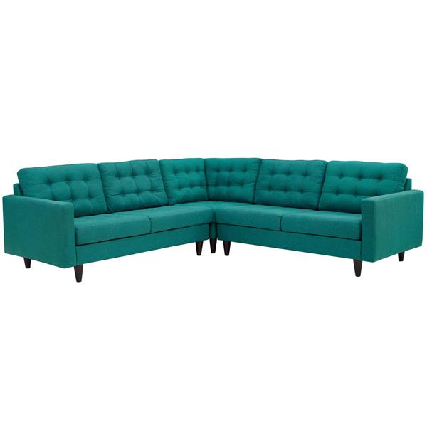 Empress 3 Piece Upholstered Fabric Sectional Sofa Set - Teal 