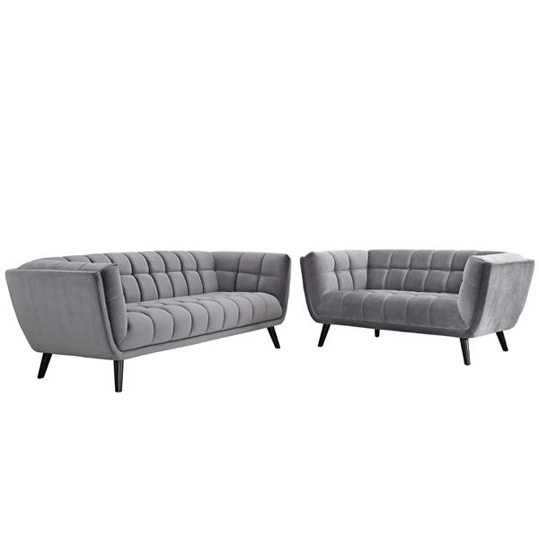 Bestow 2 Piece Performance Velvet Sofa and Loveseat Set - Gray 