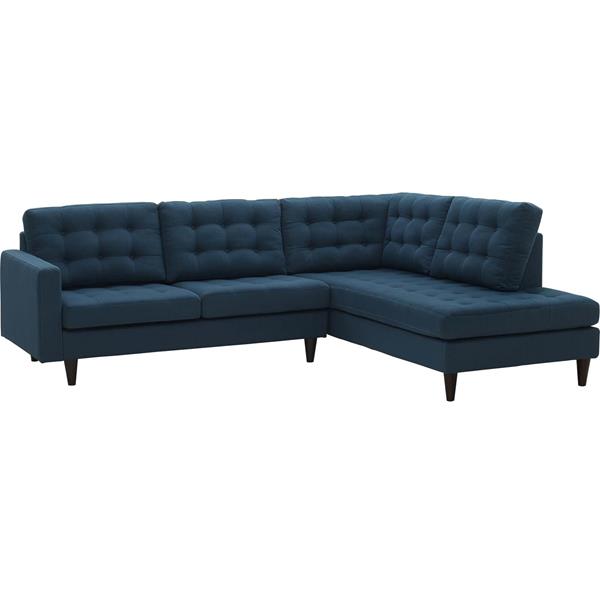 Empress 2 Piece Upholstered Fabric Right Facing Bumper Sectional - Azure 