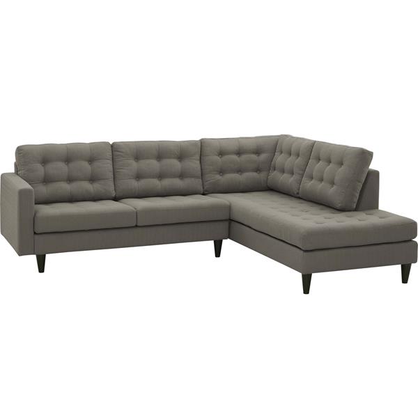 Empress 2 Piece Upholstered Fabric Right Facing Bumper Sectional - Granite 