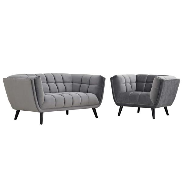 Bestow 2 Piece Performance Velvet Loveseat and Armchair Set - Gray - MOD4163