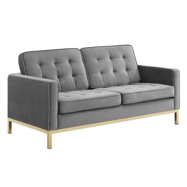 Loft Gold Stainless Steel Leg Performance Velvet Loveseat - Gold Gray 