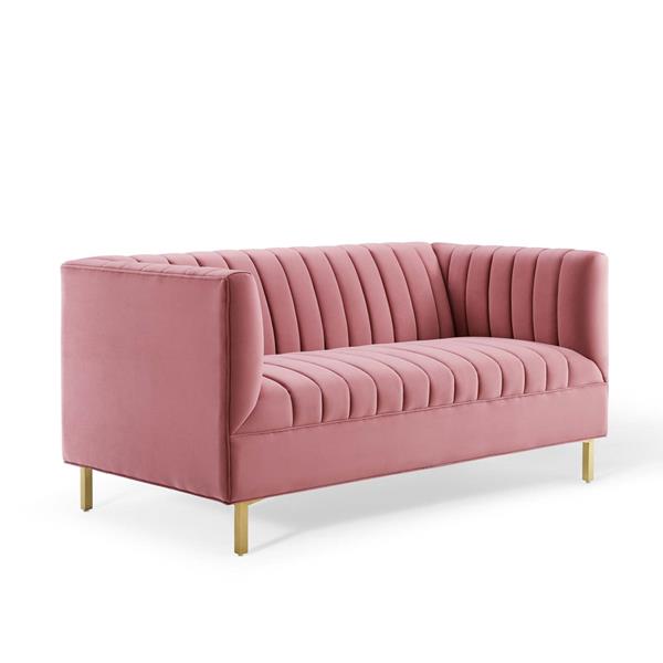 Shift Channel Tufted Performance Velvet Loveseat - Dusty Rose 