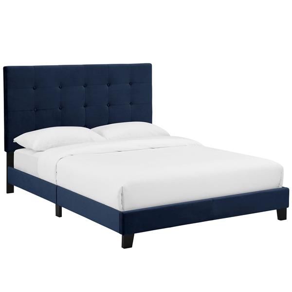 Melanie King Tufted Button Upholstered Performance Velvet Platform Bed - Midnight Blue 