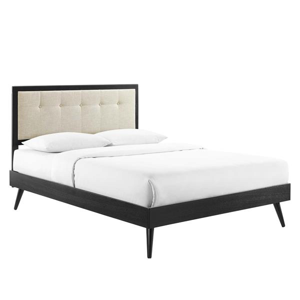 Willow King Wood Platform Bed With Splayed Legs - Black Beige 