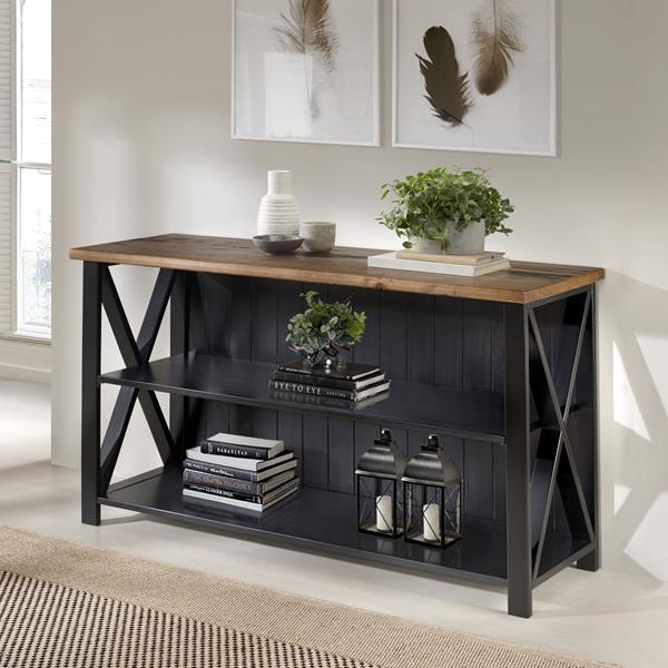 52" Solid Wood Farmhouse Storage Console - Reclaimed Barnwood & Black 