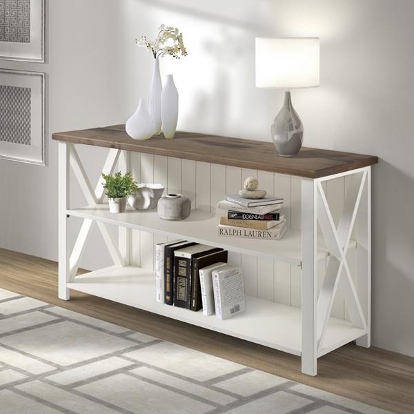 52" Solid Wood Farmhouse Storage Console - White & Reclaimed Barnwood 